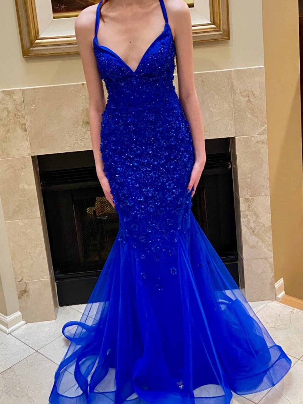 Amelia Couture Royal Blue Tiered Tulle Mermaid Style Gown Prom Dress Size 8